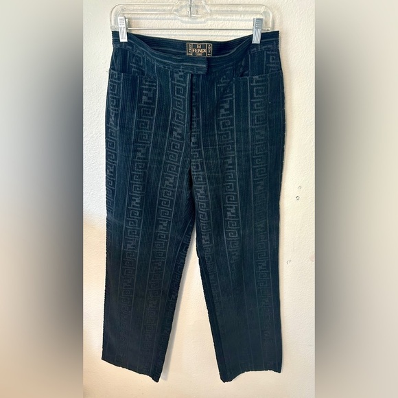 Vintage Fendi Men's Black Zucca print high waist Pants Sz 31 Corduroy Authentic - Picture 1 of 7